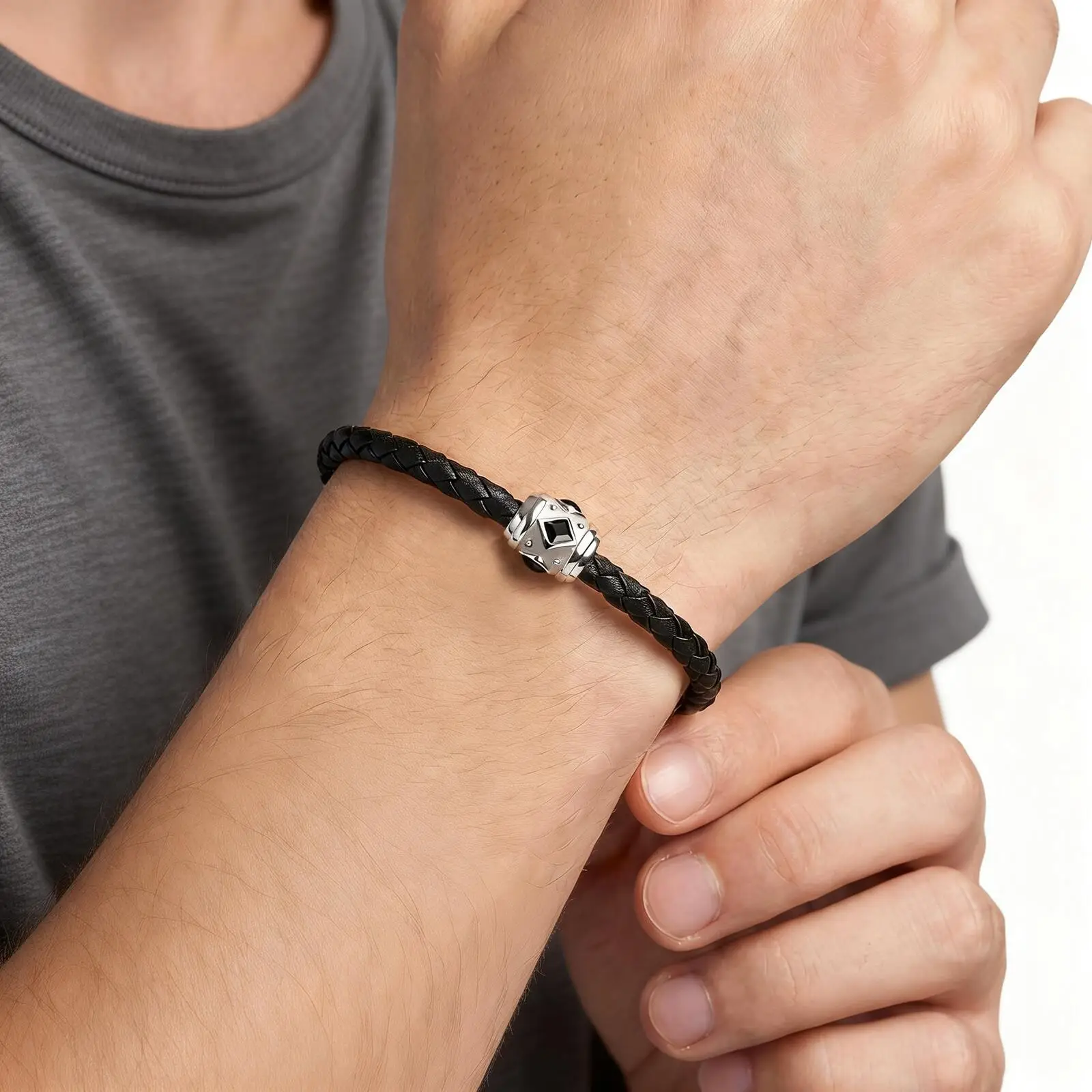 Stylish Men's Leather Bracelets,Stainless Steel Black CZ Stone Charm Wristband,Gift for Husband Dad Son BBF
Stylish Men's Leather Bracelets,Stainless Steel Black CZ Stone Charm Wristband,Gift for Husband Dad Son BBF