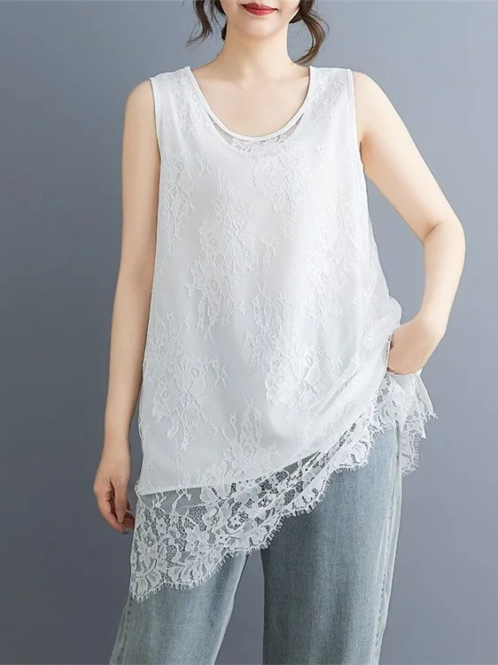 Artistic Loose Slimming Lace Eyelash Trim Top plus Size Women's Mid-Length round Neck Small Vest Polyester Fiber Summer Wear
Artistic Loose Slimming Lace Eyelash Trim Top plus Size Women's Mid-Length round Neck Small Vest Polyester Fiber Summer Wear
