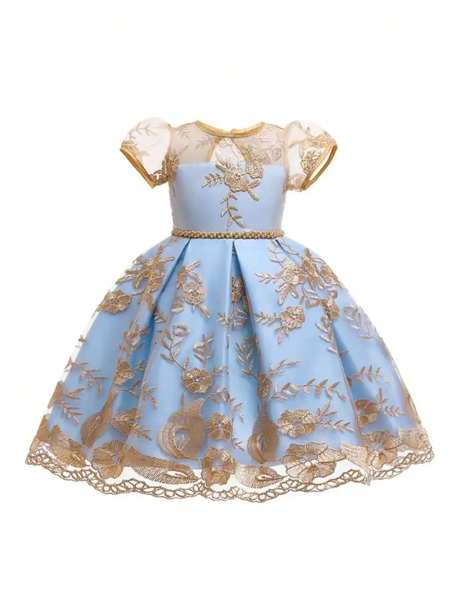 Light Blue Embroidered Floral Ball Gown Evening Dress With Tulle Sleeves
Light Blue Embroidered Floral Ball Gown Evening Dress With Tulle Sleeves