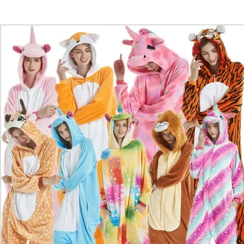 Fox Animal Kigurumi Pajamas Wolf Annie Onesies  Jumpsuits Unicorn Pajamas Men Women Cosplay Custome Tiger Dog Sleepwear