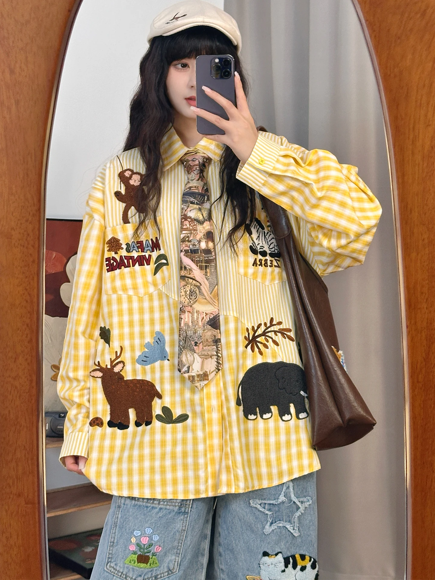 Retro Sle Women's Loose irt Embroidered Plaid Cartoon Fun Spring Design Casual Long Sve Button up Top
Retro Sle Women's Loose irt Embroidered Plaid Cartoon Fun Spring Design Casual Long Sve Button up Top