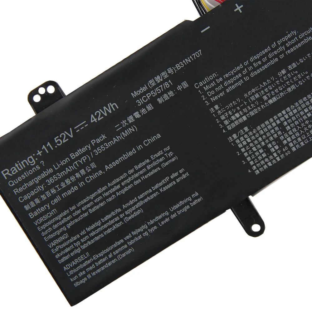 42Wh Battery B31N1707 For ASUS VivoBook S14 S410 S410UA X411U S410UF S4200U 4100V X411UN X411UQ X411UA X411UF
42Wh Battery B31N1707 For ASUS VivoBook S14 S410 S410UA X411U S410UF S4200U 4100V X411UN X411UQ X411UA X411UF