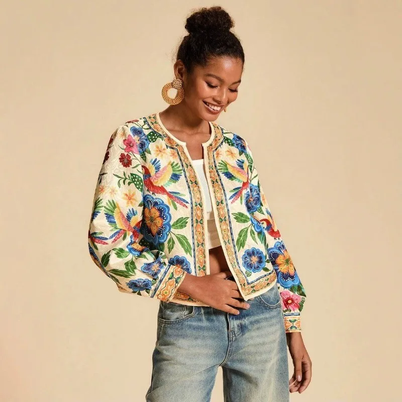 Printed Floral Cardigan Baseball Jacket Round Neck Cropped Short Coat Style Vacation Spring Outerwear
Printed Floral Cardigan Baseball Jacket Round Neck Cropped Short Coat Style Vacation Spring Outerwear
