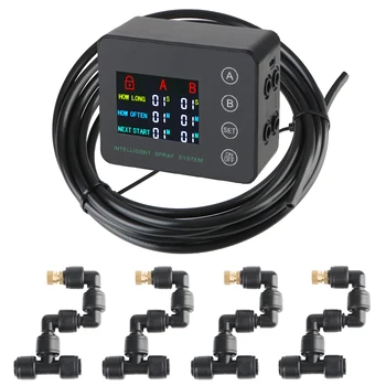 Watering Spray System 4 Spray Nozzles Automatic 10m Hose Electronic Spraying Set Irrigation Timer System Double Pump