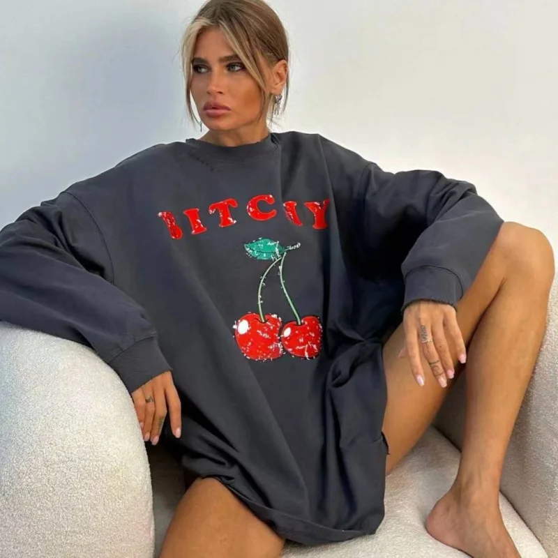 Милый свитшот для русских девочек из 100% чистого хлопка, пуловер, футболки с длинными рукавами, темно-серый, милый повседневный топ оверсайз с принтом вишни
Милый свитшот для русских девочек из 100% чистого хлопка, пуловер, футболки с длинными рукавами, темно-серый, милый повседневный топ оверсайз с принтом вишни