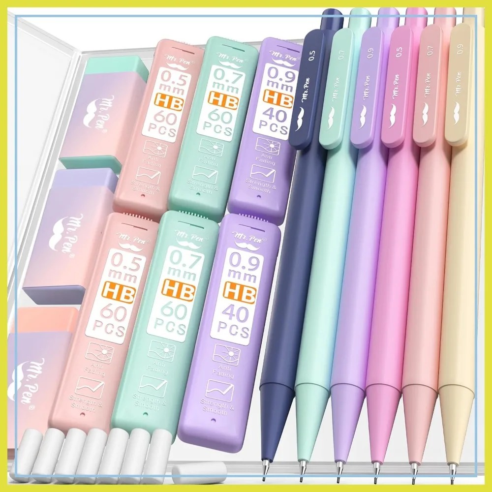 Pastel Mechanical Pencil Set, 6 Pack, 3 Sizes (0.5/0.7/0.9mm), with Lead Refills & Erasers for School, Drafting & Sketching
Pastel Mechanical Pencil Set, 6 Pack, 3 Sizes (0.5/0.7/0.9mm), with Lead Refills & Erasers for School, Drafting & Sketching
