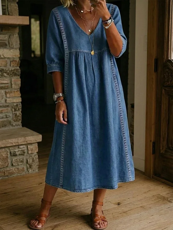 Loose Casual Dress Summer Simple Solid Color Elegant Fashionable Mid-sleeve Lace V-neck Pullover Sleeveless Pocket Long Dresses
Loose Casual Dress Summer Simple Solid Color Elegant Fashionable Mid-sleeve Lace V-neck Pullover Sleeveless Pocket Long Dresses