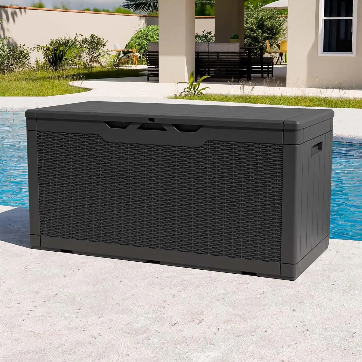 Patiowell 100 Gallon Resin Deck Box Waterproof Large Outdoor Storage Box for Patio Furniture and Garden Tools Black 
Patiowell 100 Gallon Resin Deck Box Waterproof Large Outdoor Storage Box for Patio Furniture and Garden Tools Black