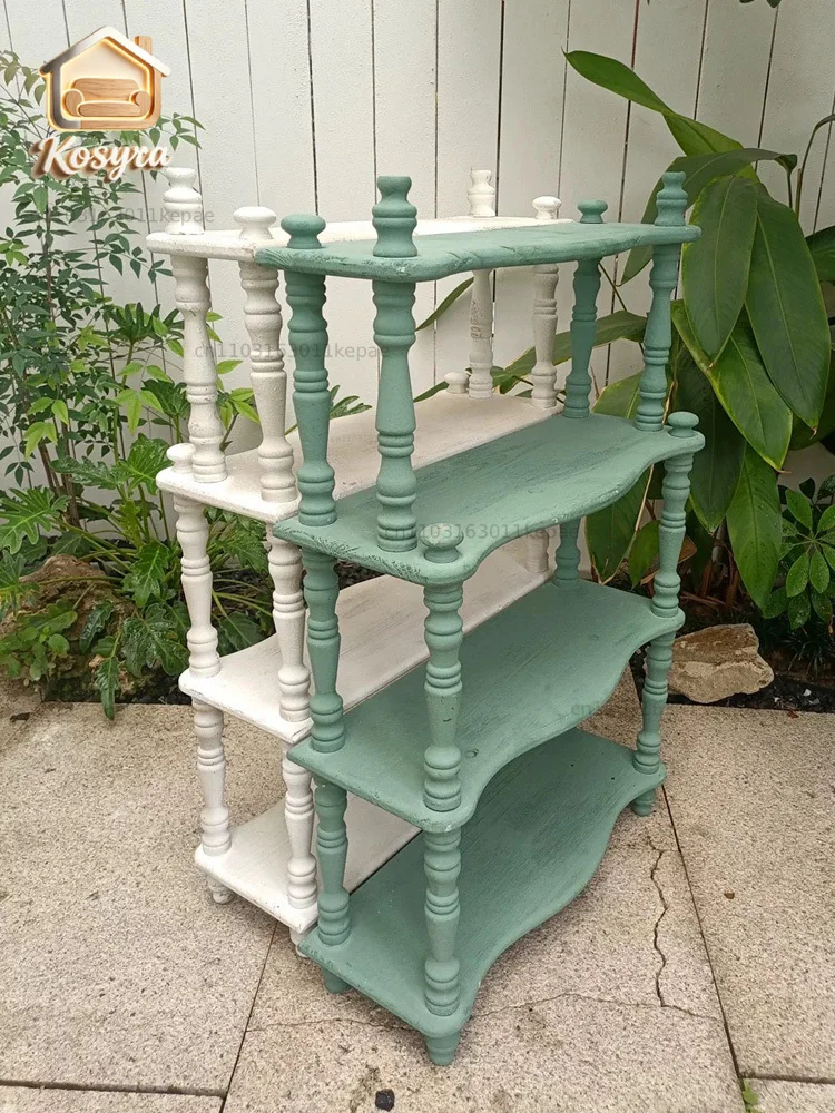 Vintage 4-Tier Display Shelf, White and Sage Green, Wood, Decorative Corner Rack with Turned Spindles, 76x48x19 cm
Vintage 4-Tier Display Shelf, White and Sage Green, Wood, Decorative Corner Rack with Turned Spindles, 76x48x19 cm