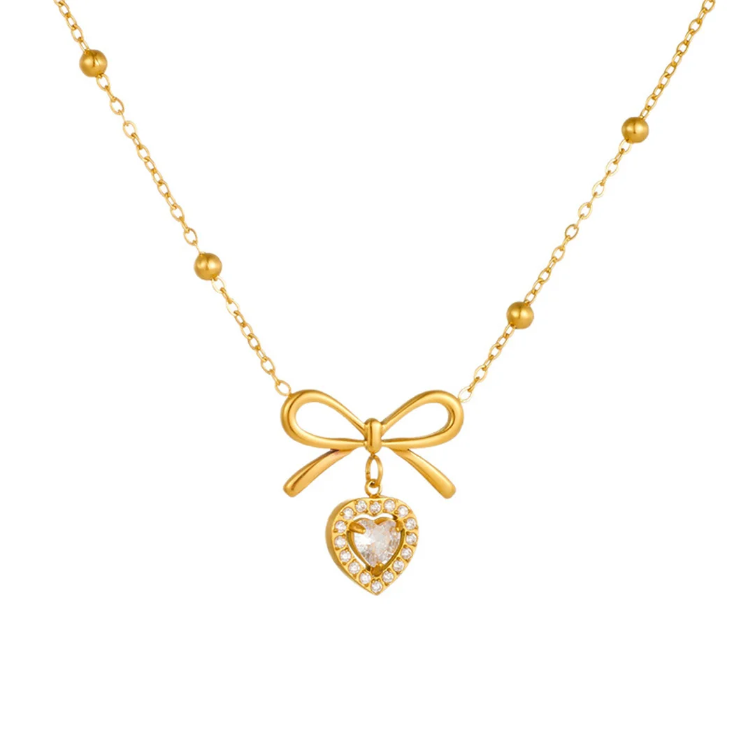 Trendy Fashion Zirconia Love Heart Bowknot Pendant Female Gold Color Stainless Steel Bead Chain Necklace for Women Jewelry Gift
Trendy Fashion Zirconia Love Heart Bowknot Pendant Female Gold Color Stainless Steel Bead Chain Necklace for Women Jewelry Gift