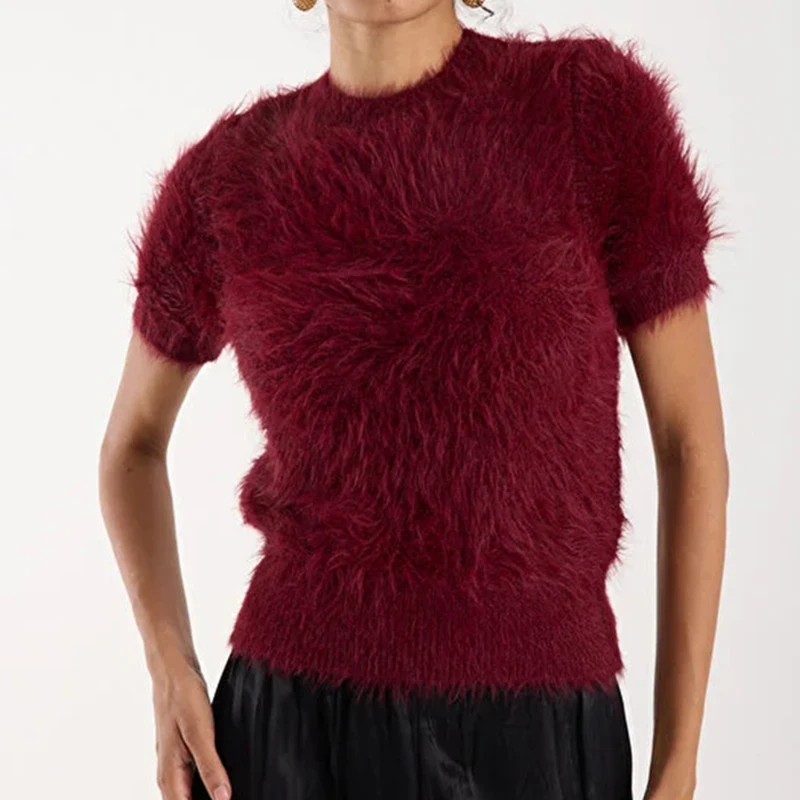 Maemukilabe Women Soft Fuzzy Knitted T-shirt Short Sleeve Furry Cropped Tops Sweater Female Casual Shaggy Knit Pullover Jumper
Maemukilabe Women Soft Fuzzy Knitted T-shirt Short Sleeve Furry Cropped Tops Sweater Female Casual Shaggy Knit Pullover Jumper