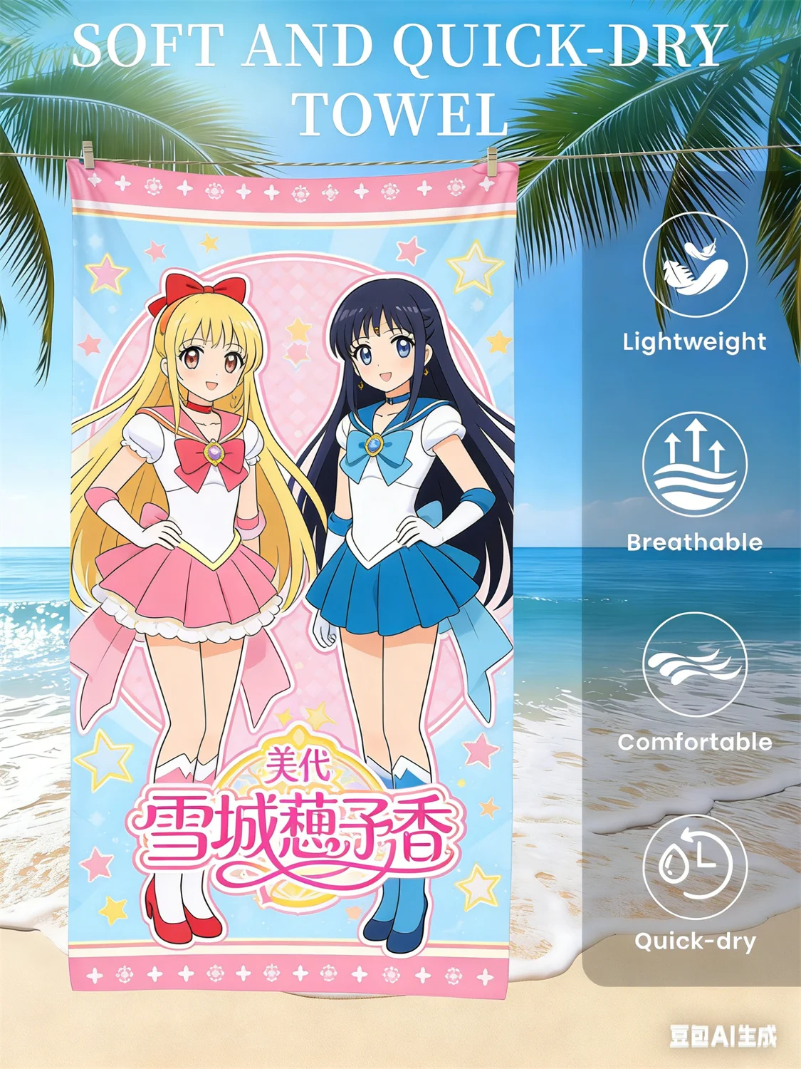 Sailor Moon Beach Towel, Anime Fan Favorite Character Print Quick-Dry Towel for Beach, Pool, Vacation , Magical Girl Enthusiasts
Sailor Moon Beach Towel, Anime Fan Favorite Character Print Quick-Dry Towel for Beach, Pool, Vacation , Magical Girl Enthusiasts