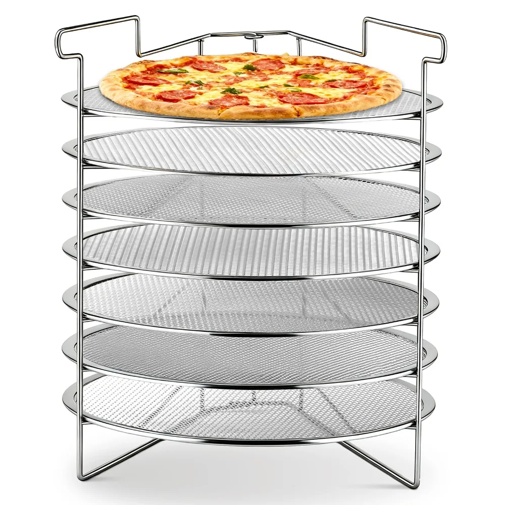 7-Slot Folding Pizza Pan Rack with 7 14-Inch Pizza Baking Screens for Compact Convenient and Easy Storage, Home Restaurant
7-Slot Folding Pizza Pan Rack with 7 14-Inch Pizza Baking Screens for Compact Convenient and Easy Storage, Home Restaurant