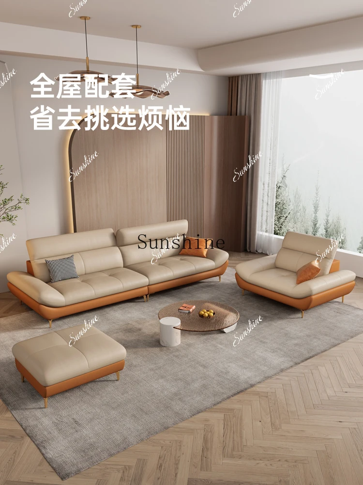 Italian light luxury leather sofa, simple modern three-person straight row retro cream in the living roomP
Italian light luxury leather sofa, simple modern three-person straight row retro cream in the living roomP