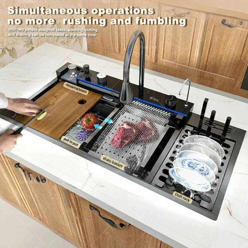 Модернизированная мойка-водопад из нержавеющей стали 304, очень большая, с одной секцией, цифровым дисплеем, сушилкой и тисненым узором для мытья посуды
Модернизированная мойка-водопад из нержавеющей стали 304, очень большая, с одной секцией, цифровым дисплеем, сушилкой и тисненым узором для мытья посуды