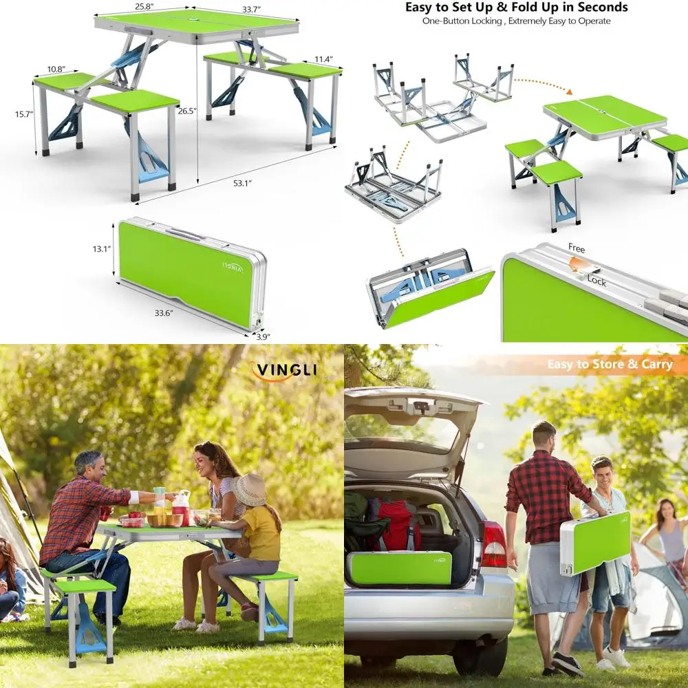 Portable Folding Picnic Table with 4 Seats, Umbrella Hole, and 220 lbs Capacity, Ideal for Camping, RV, and Outdoor Travel - Bla
Portable Folding Picnic Table with 4 Seats, Umbrella Hole, and 220 lbs Capacity, Ideal for Camping, RV, and Outdoor Travel - Bla