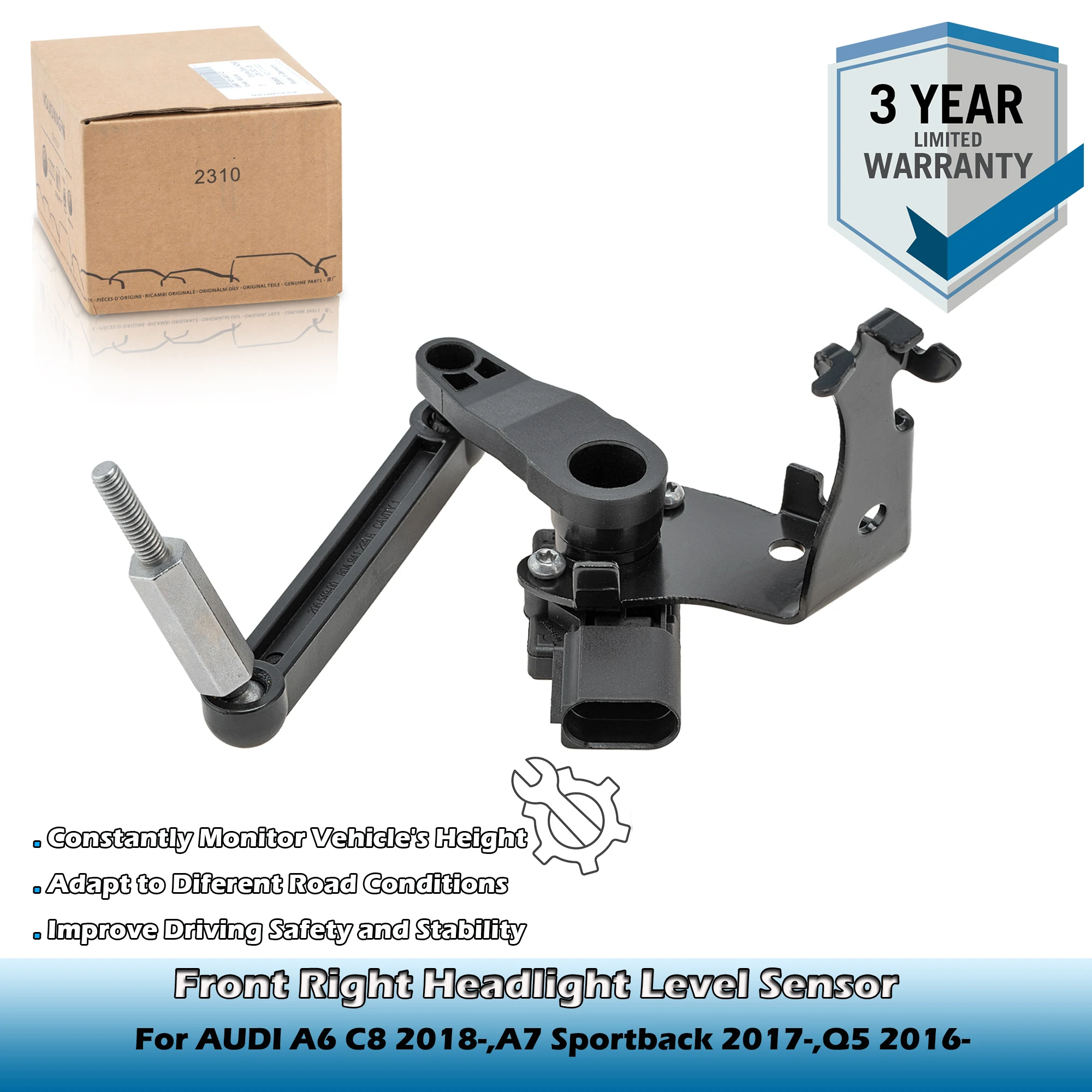 Front Right Headlight Level Sensor 4K0941286B,80A941286B,80A941286C/D For AUDI A6 C8 2018-,A7 Sportback 2017-,Q5 2016-
Front Right Headlight Level Sensor 4K0941286B,80A941286B,80A941286C/D For AUDI A6 C8 2018-,A7 Sportback 2017-,Q5 2016-