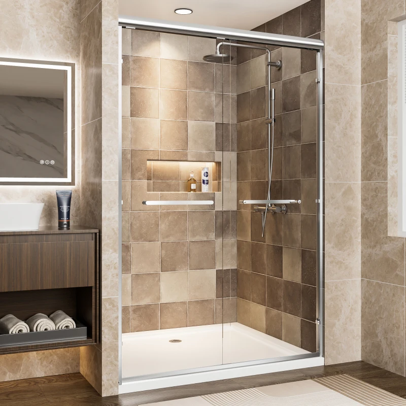 44"-48" W x 72" H Chrome Aluminum Frame Double Sliding Shower Door, 1/4" (6mm) Clear Tempered Glass With Explosion-proof Film
44"-48" W x 72" H Chrome Aluminum Frame Double Sliding Shower Door, 1/4" (6mm) Clear Tempered Glass With Explosion-proof Film