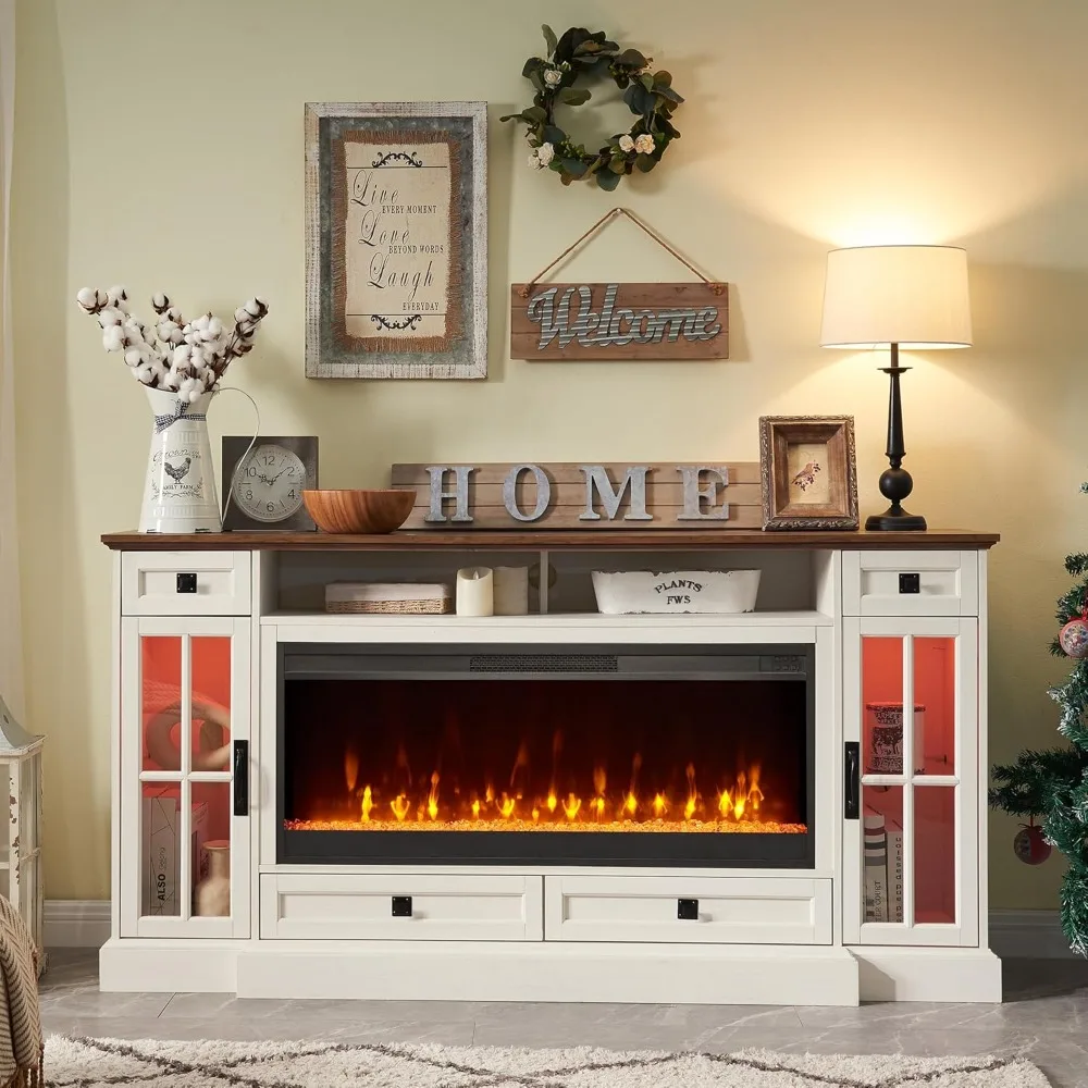 Fireplace TV Stand, for 80 Inch TV, Farmhouse Entertainment Center with 42" Fireplace & LED Lights, Modern Media Console Table
Fireplace TV Stand, for 80 Inch TV, Farmhouse Entertainment Center with 42" Fireplace & LED Lights, Modern Media Console Table