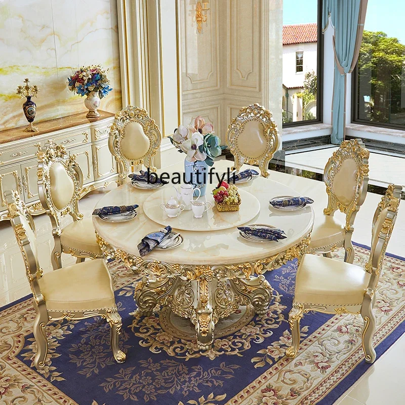 B03 European 1.5 meters round dining table luxury full solid wood carving flower round high-end dining table home
B03 European 1.5 meters round dining table luxury full solid wood carving flower round high-end dining table home