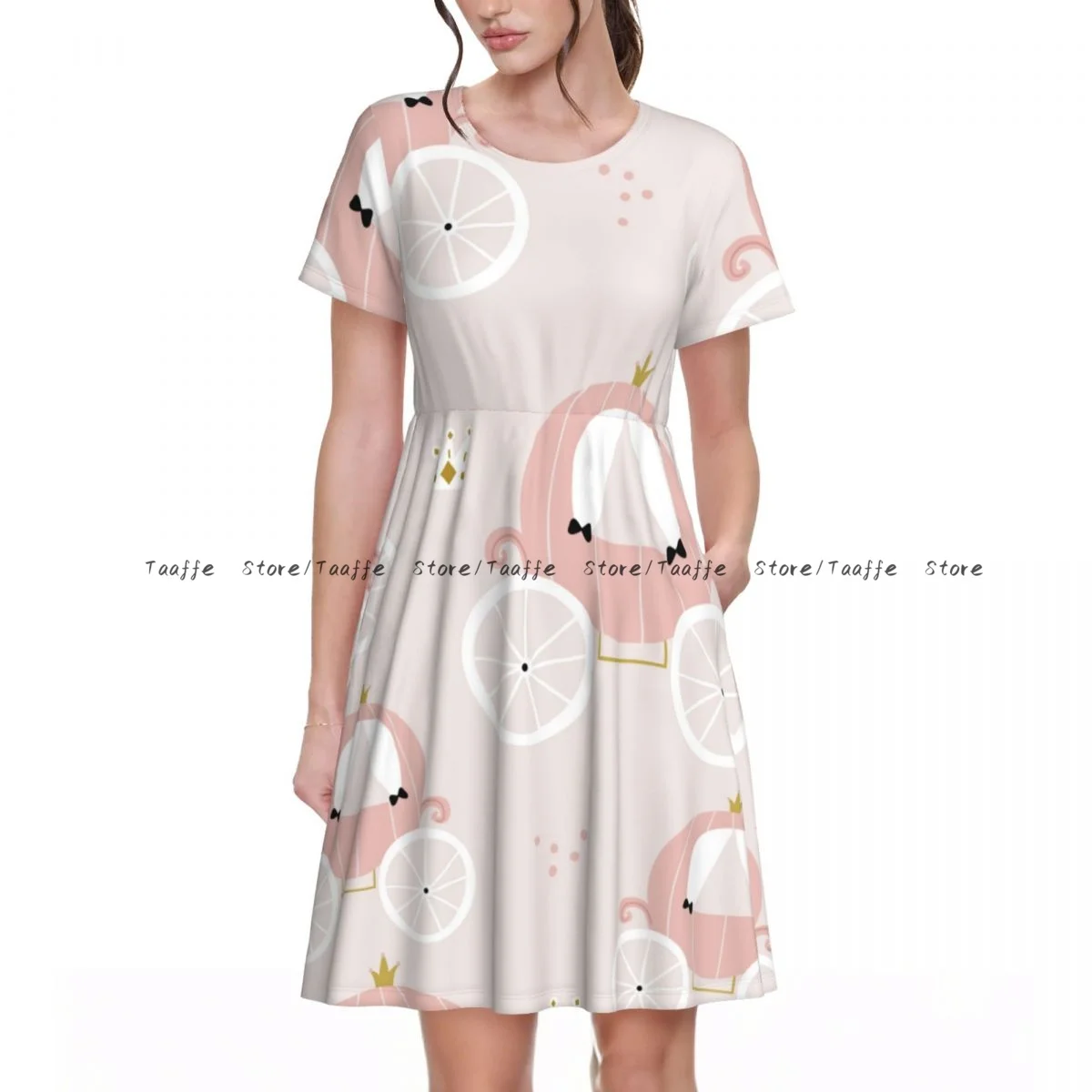 Summer Women's Short Sleeve Waist Dress Women Pink Carriage In Scandinavian Style Round Neck Casual Dress
Summer Women's Short Sleeve Waist Dress Women Pink Carriage In Scandinavian Style Round Neck Casual Dress