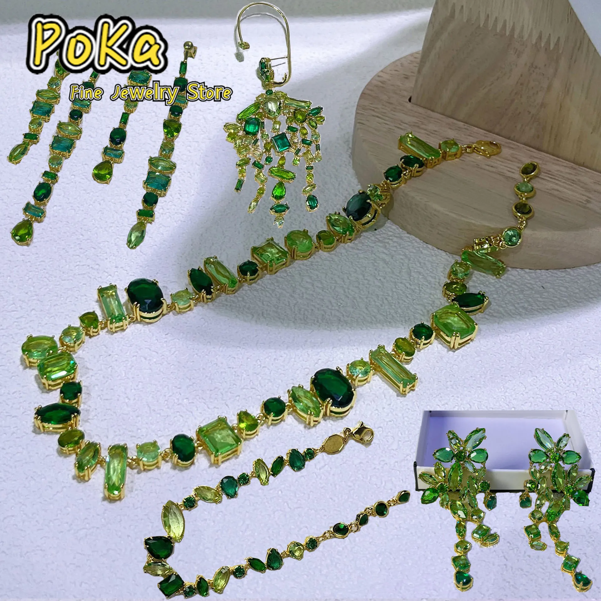Original Luxury Brand Fine Jewelry Sets Zircon Crystal Green Necklace Earring Bracelet Charms for Women Wedding Accessories
Original Luxury Brand Fine Jewelry Sets Zircon Crystal Green Necklace Earring Bracelet Charms for Women Wedding Accessories