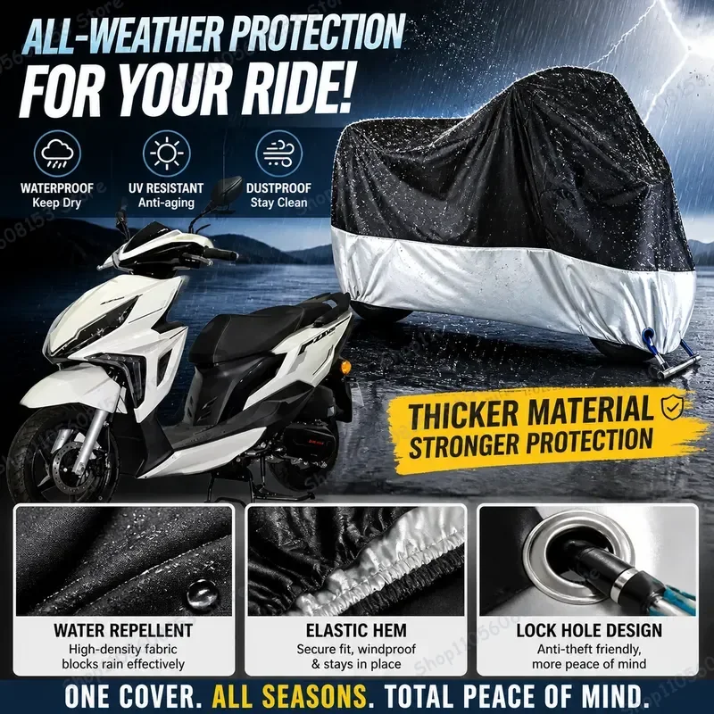 For WUBEN PLUS ZHIXING 125 Motorcycle Cover Waterproof All Season Dustproof UV Resistant Outdoor Indoor Rain Cover Heavy Duty
For WUBEN PLUS ZHIXING 125 Motorcycle Cover Waterproof All Season Dustproof UV Resistant Outdoor Indoor Rain Cover Heavy Duty