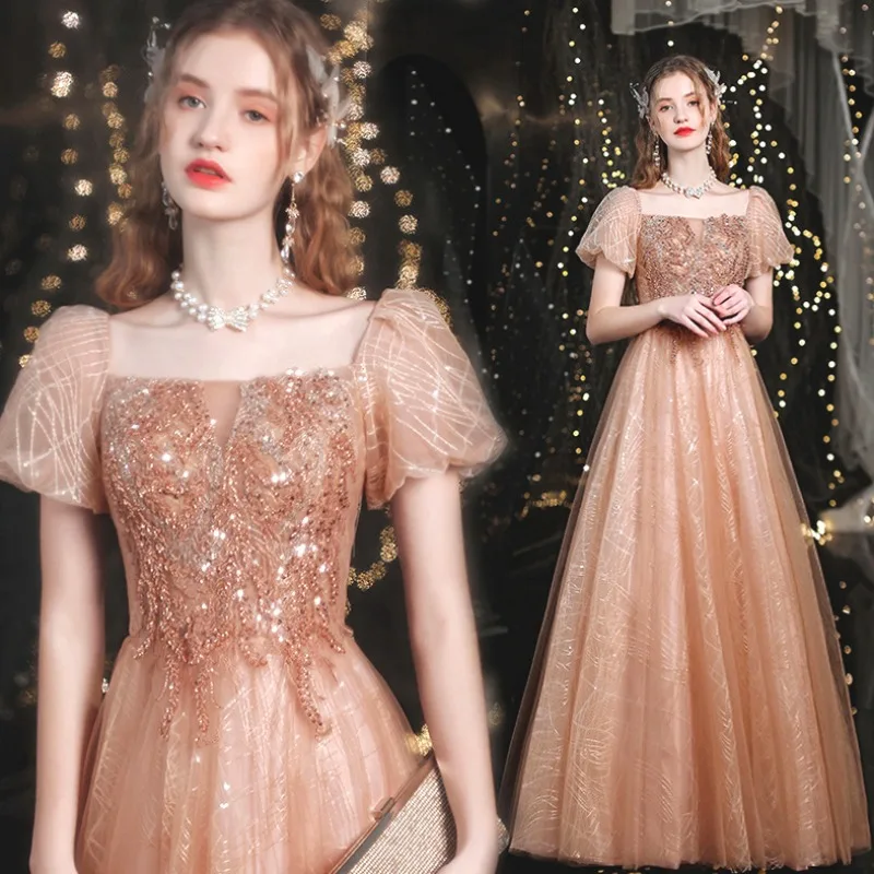 Golden Puff Sleeve Gown for Party Shiny Dress Female Banquet Formal Dress Stage Performance Wedding Dress Evening Dresses
Golden Puff Sleeve Gown for Party Shiny Dress Female Banquet Formal Dress Stage Performance Wedding Dress Evening Dresses