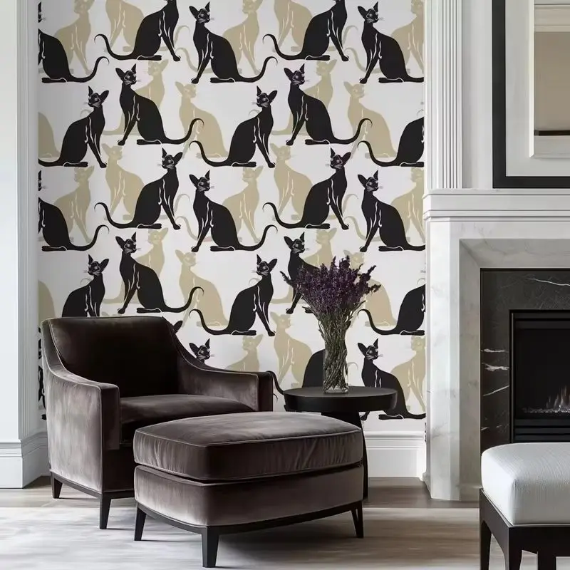 Chic Black Cat Design Wallpaper Peel and Stick, Cute Animal Wall Mural For Home Decoration, Self-adhesive Or Traditional Papers
Chic Black Cat Design Wallpaper Peel and Stick, Cute Animal Wall Mural For Home Decoration, Self-adhesive Or Traditional Papers