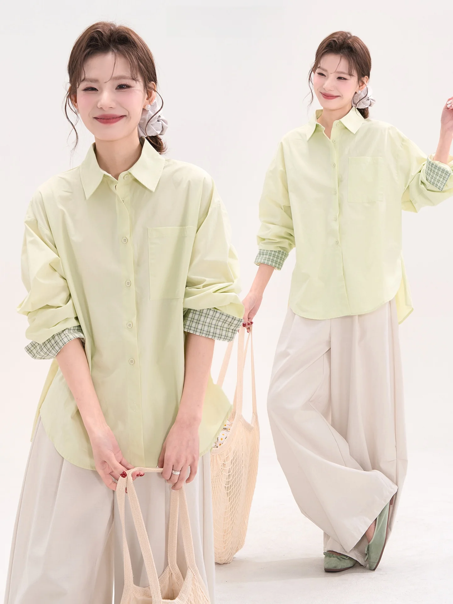 Summer Scented Personality Spliced Plaid Cuff Shirt Women's Commute Style Cotton Loose Fit Seven Sleeve Length Blouse
Summer Scented Personality Spliced Plaid Cuff Shirt Women's Commute Style Cotton Loose Fit Seven Sleeve Length Blouse