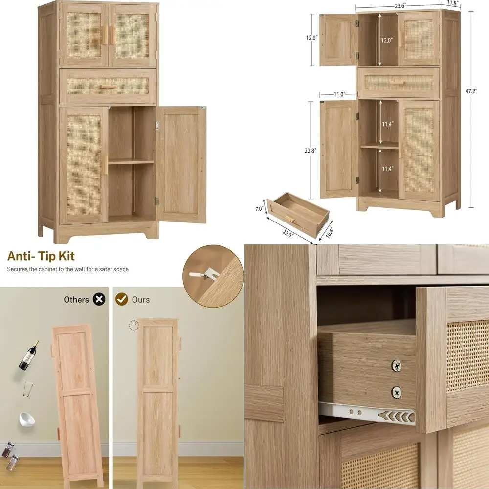 Natural Rattan Tall Storage Cabinet with Adjustable Shelves, Large Drawer for Living/Dining Rooms, Entryways, Home Offices
Natural Rattan Tall Storage Cabinet with Adjustable Shelves, Large Drawer for Living/Dining Rooms, Entryways, Home Offices