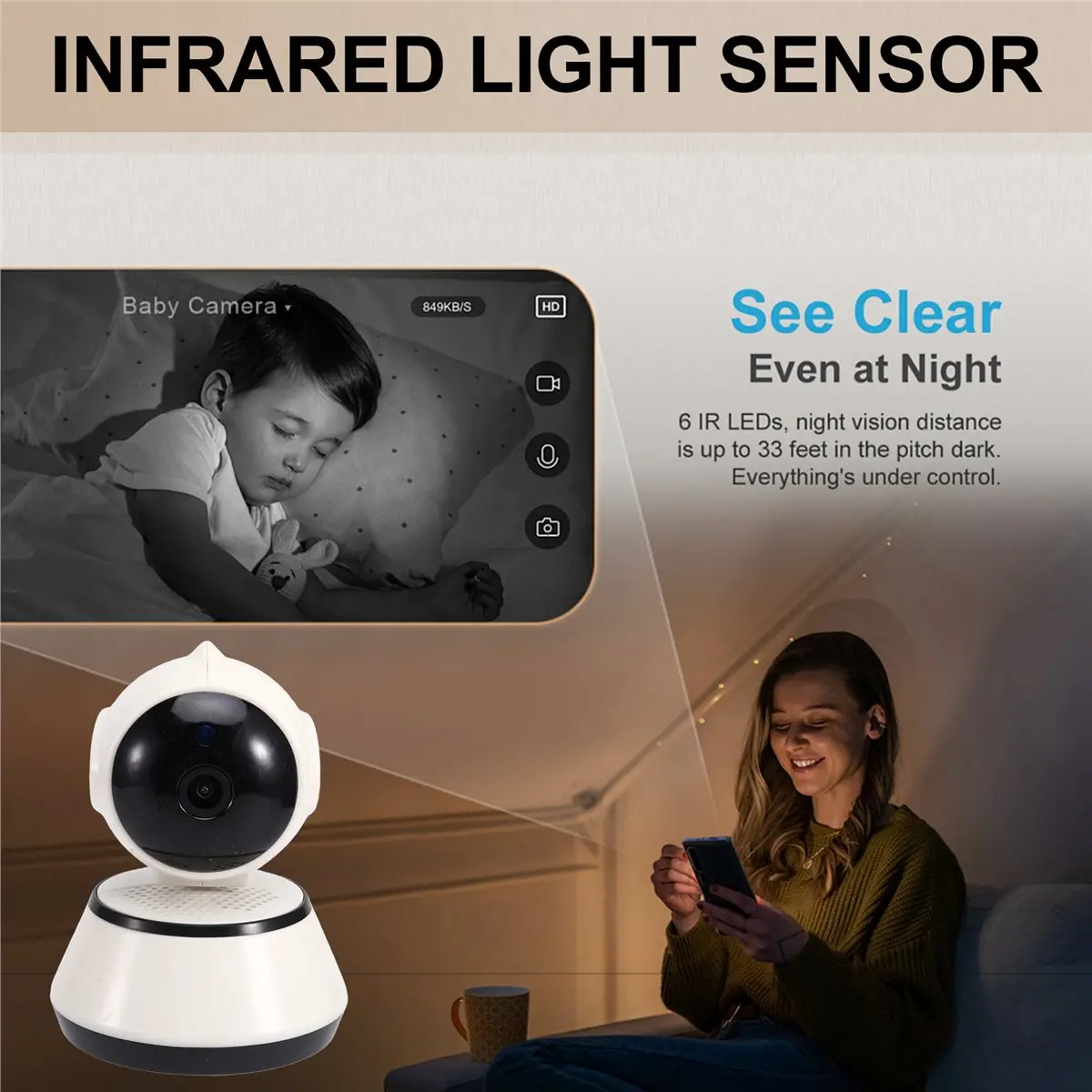 Беспроводная HD-камера наблюдения, домашняя сеть Wi-Fi, интеллектуальный внутренний зонд высокого разрешения, монитор, машина с качающейся головой
Беспроводная HD-камера наблюдения, домашняя сеть Wi-Fi, интеллектуальный внутренний зонд высокого разрешения, монитор, машина с качающейся головой