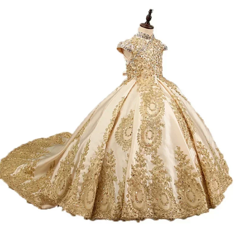 Gold Lace Flower Girl Dress Exquisite A-LINE Floor-Length Big Tail Children Kids Wedding Birthday Party First Communion Dress
Gold Lace Flower Girl Dress Exquisite A-LINE Floor-Length Big Tail Children Kids Wedding Birthday Party First Communion Dress
