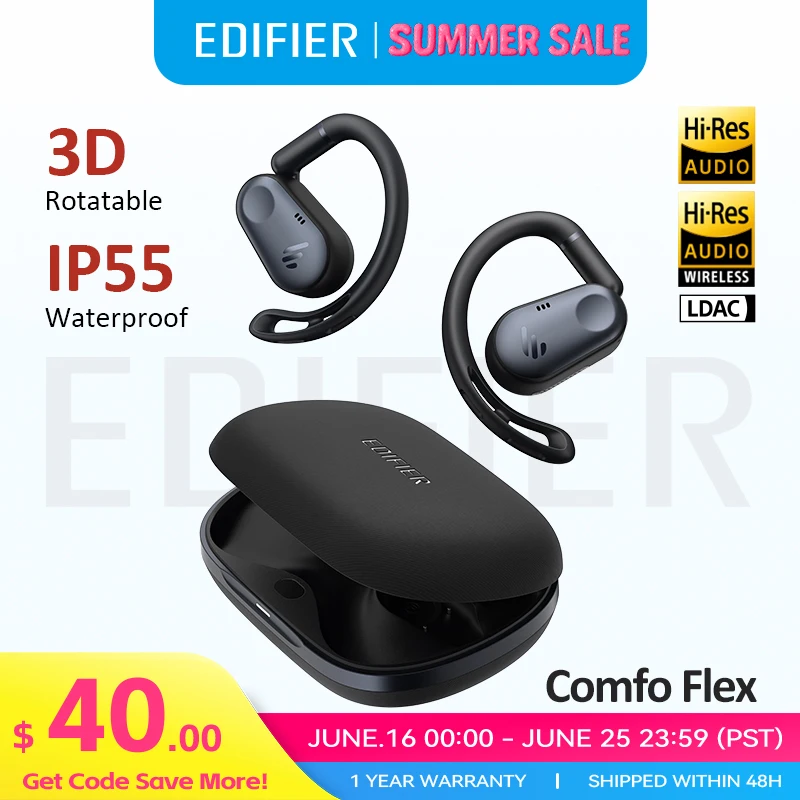 Edifier Comfo Flex True Беспроводные Bluetooth-наушники Наушники с открытыми ушами Bluetooth 5,4 Наушники-крючки, Hi-Res Audio, IP55
Edifier Comfo Flex True Беспроводные Bluetooth-наушники Наушники с открытыми ушами Bluetooth 5,4 Наушники-крючки, Hi-Res Audio, IP55