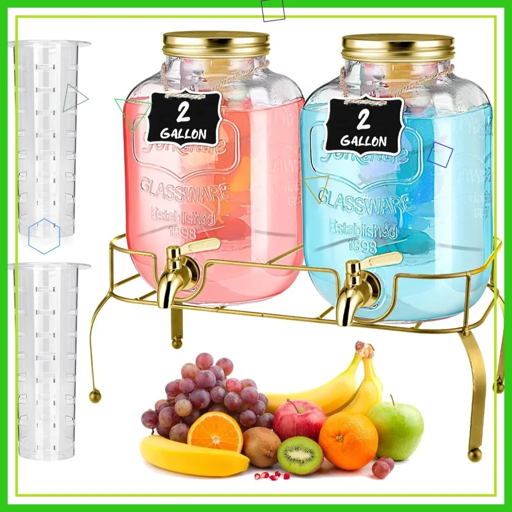 2 Gallon Glass Drink Dispenser with Stand, Ice Cylinder & Chalkboard Signs, Stainless Steel Spigot for Parties (Gold)
2 Gallon Glass Drink Dispenser with Stand, Ice Cylinder & Chalkboard Signs, Stainless Steel Spigot for Parties (Gold)