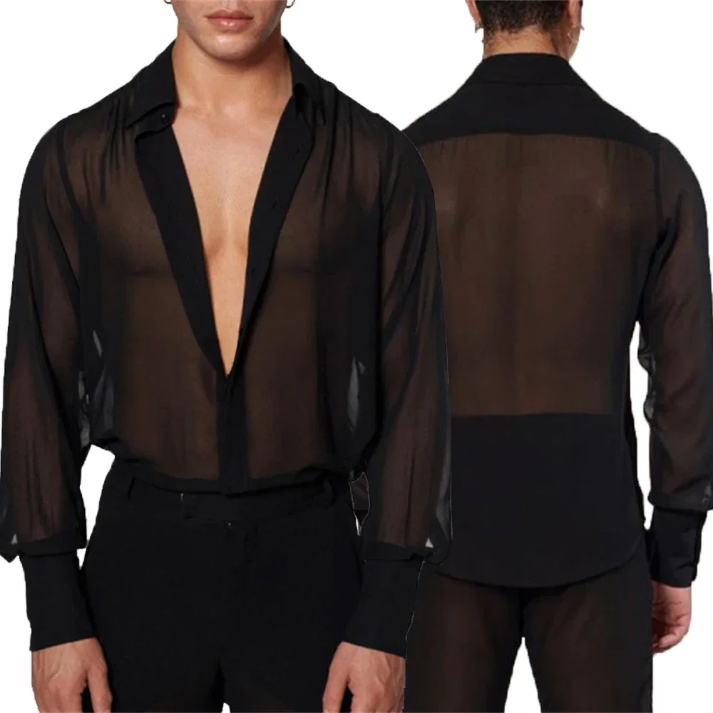 Black Men's Long Sleeve Button-up T-shirts Streetwear Sexy See Through Tees Male Casual Fashion Mesh Transparent Breathable Tops
Black Men's Long Sleeve Button-up T-shirts Streetwear Sexy See Through Tees Male Casual Fashion Mesh Transparent Breathable Tops