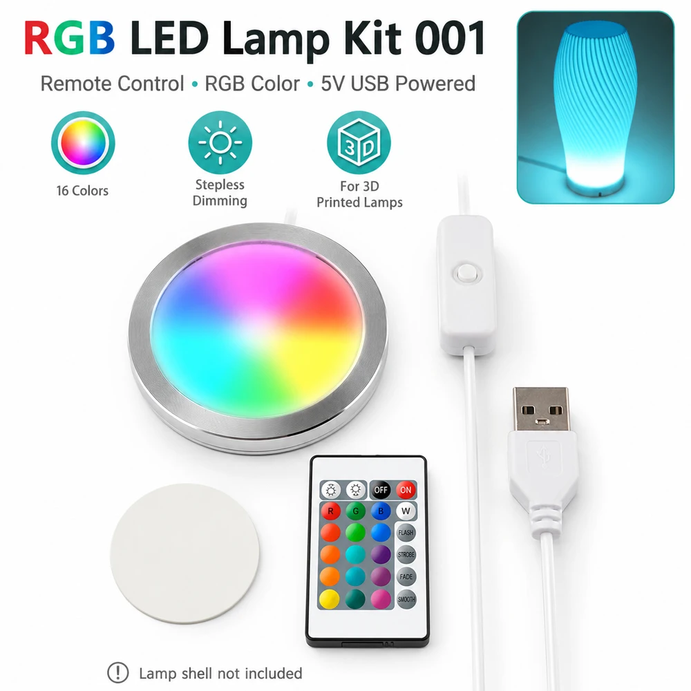 3D Printer RGB LED Lamp Kit 001 Remote Control 16 Colors 5V USB Powered Light Module Compatible with Bambu Lab H2D A1 A1 Mini P1
3D Printer RGB LED Lamp Kit 001 Remote Control 16 Colors 5V USB Powered Light Module Compatible with Bambu Lab H2D A1 A1 Mini P1