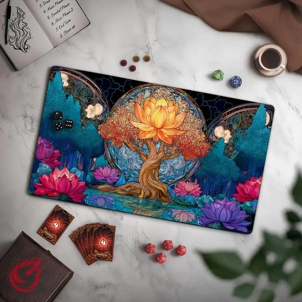 Magnificent Lotus Giant Tree MTG Playmat Magic Card Mat Stitched Edge Non-Slip Durable Tabletop playmat Board Game Mat for TCG