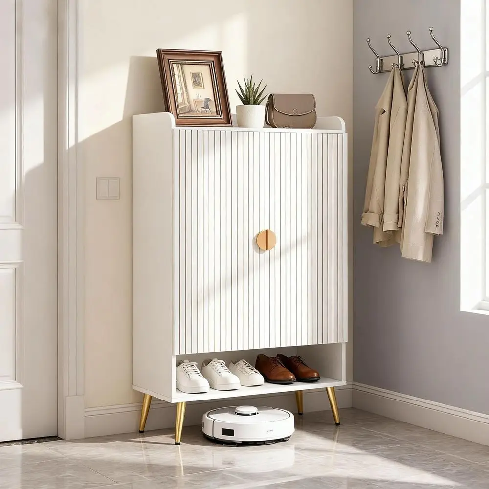 7-Tier 43.3 Tall Wooden Shoe Cabinet with Adjustable Shelves, White & Gold for Stylish Storage in Entrance, Hallway, Living Room
7-Tier 43.3 Tall Wooden Shoe Cabinet with Adjustable Shelves, White & Gold for Stylish Storage in Entrance, Hallway, Living Room