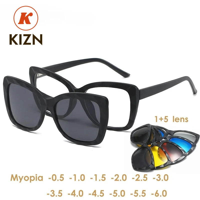 KIZN Sports Cat Eye 5 + 1 комплект солнцезащитных очков для близорукости женские поляризационные магнитные очки TR90 клипса по рецепту 1,61 1,67 на заказ -0,5 ~- 
KIZN Sports Cat Eye 5 + 1 комплект солнцезащитных очков для близорукости женские поляризационные магнитные очки TR90 клипса по рецепту 1,61 1,67 на заказ -0,5 ~-