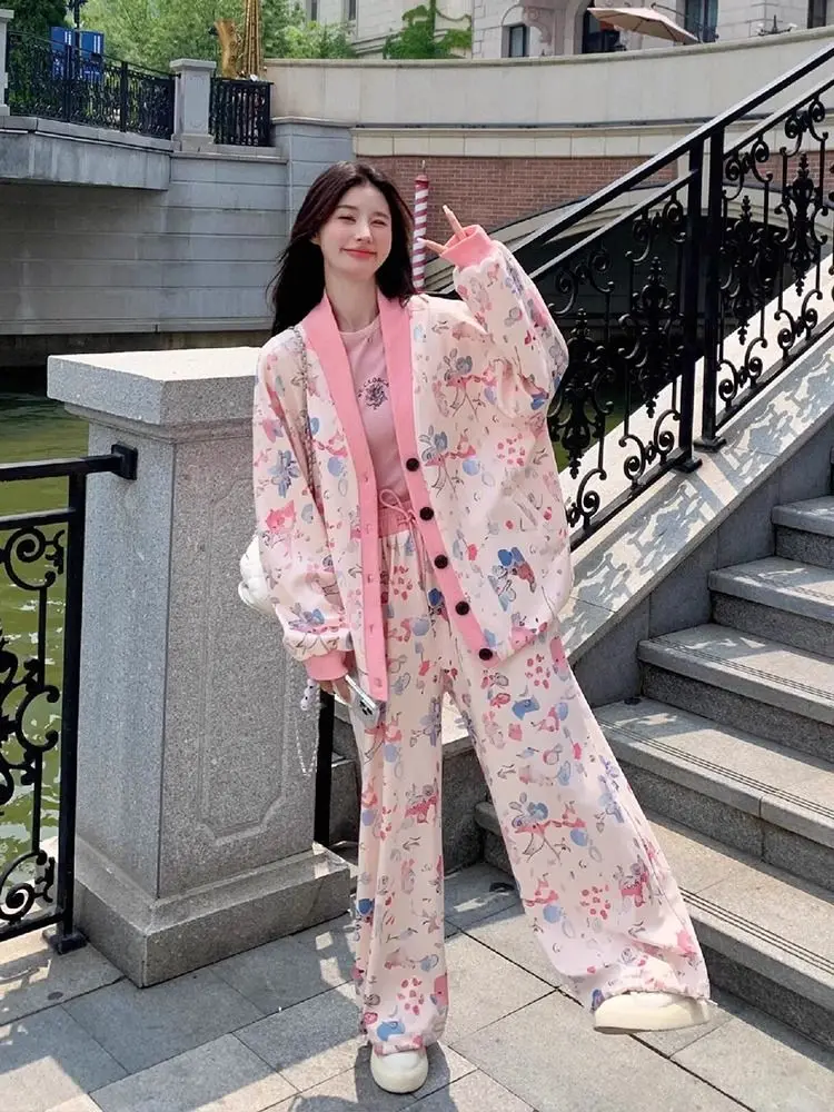 Casual Sports Suit for Women Autumn Loose Fashion Printed Long Sleeved Cardigan Sweatshirt + Drawstring Pants 2 Pcs Running Set
Casual Sports Suit for Women Autumn Loose Fashion Printed Long Sleeved Cardigan Sweatshirt + Drawstring Pants 2 Pcs Running Set