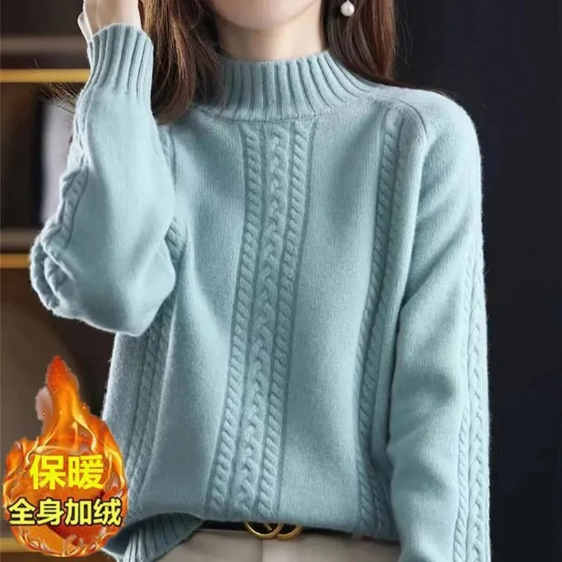 Velvet/Non Velvet Autumn/Winter Half High Collar Sweater Women's Outerwear Winter New Style Interior Top Bottom Knitted Sweater
Velvet/Non Velvet Autumn/Winter Half High Collar Sweater Women's Outerwear Winter New Style Interior Top Bottom Knitted Sweater