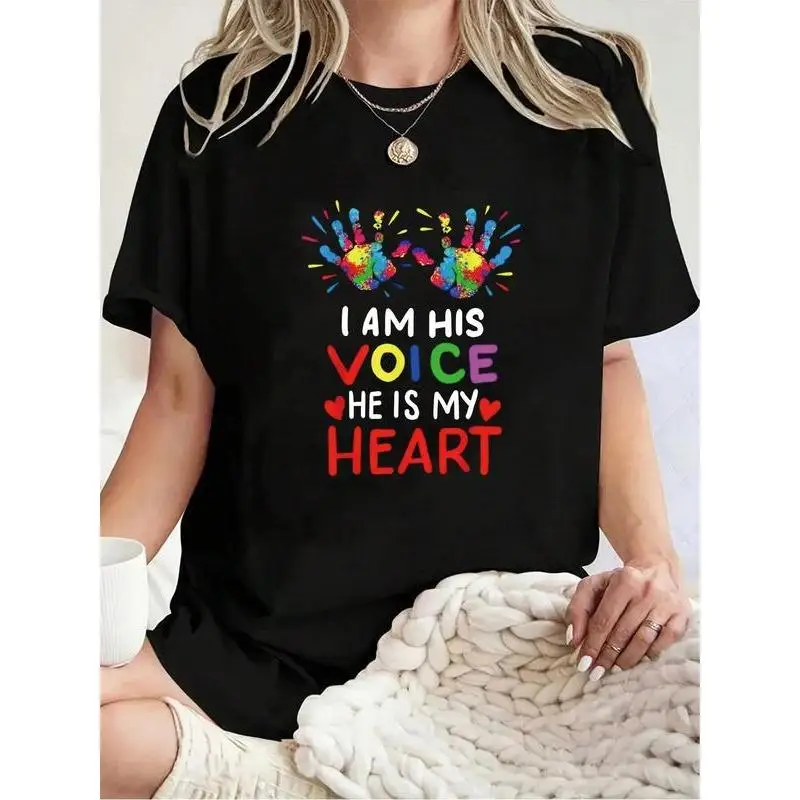 Autism Awareness T-Shirt "I AM HIS VOICE HE IS MY HEART" Graphic Tee Parent Support Colorful Handprint Cotton Top Gift
Autism Awareness T-Shirt "I AM HIS VOICE HE IS MY HEART" Graphic Tee Parent Support Colorful Handprint Cotton Top Gift