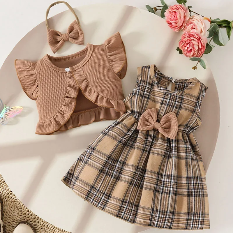 3Piece Summer Infant Girl Clothes Korean Cute Bow Plaid Sleeveless Princess Dress+Tops Baby Newborn Items Toddler Clothing B106
3Piece Summer Infant Girl Clothes Korean Cute Bow Plaid Sleeveless Princess Dress+Tops Baby Newborn Items Toddler Clothing B106
