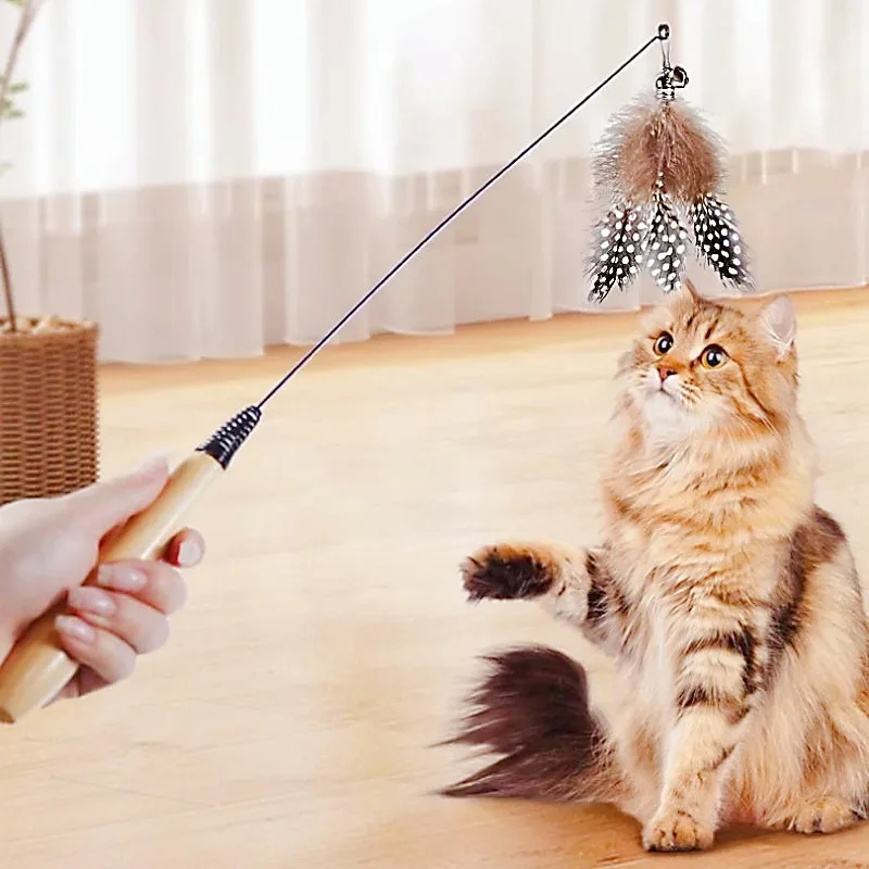 Cat Toy Feather Teaser Cats Stick Self-hi Interactive Cat Toy with Bell Wooden Handle Cats Toys Steel Wire Teaser Pet Supplies 
Cat Toy Feather Teaser Cats Stick Self-hi Interactive Cat Toy with Bell Wooden Handle Cats Toys Steel Wire Teaser Pet Supplies