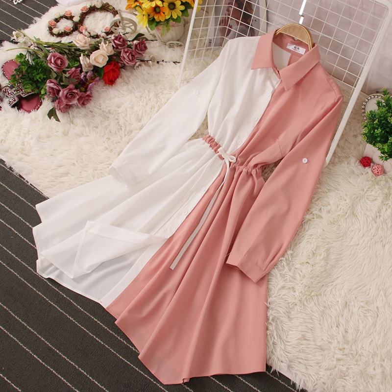 French Style Mid-Length Dress for Women Fall Turn-Down Collar Contrast Color Patchwork Irregular Drawstring Lace-Up Dresses
French Style Mid-Length Dress for Women Fall Turn-Down Collar Contrast Color Patchwork Irregular Drawstring Lace-Up Dresses