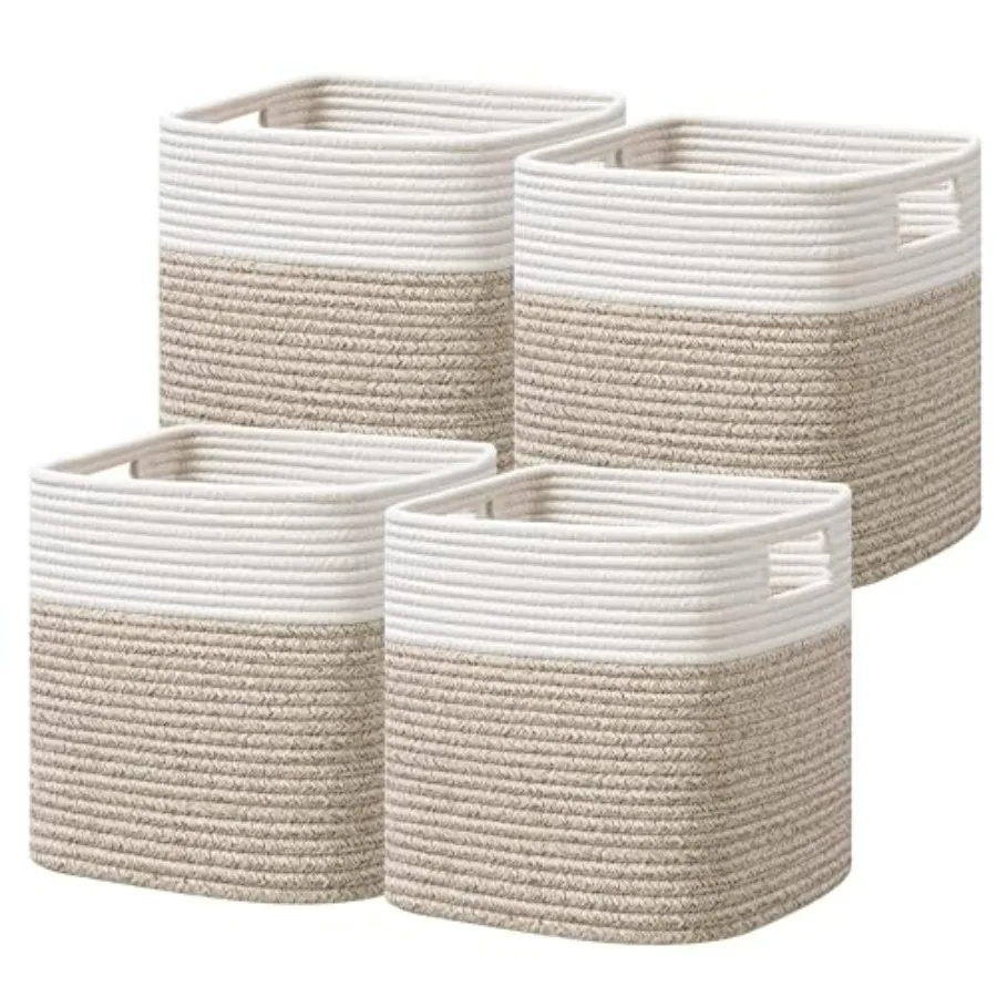 Корзины для хранения 13x13 дюймов с ручками, 4 шт., из хлопкового каната, для полок, игрушек, книг, одежды, дома, офиса, детской комнаты, белые, коричневые, размер S
Корзины для хранения 13x13 дюймов с ручками, 4 шт., из хлопкового каната, для полок, игрушек, книг, одежды, дома, офиса, детской комнаты, белые, коричневые, размер S