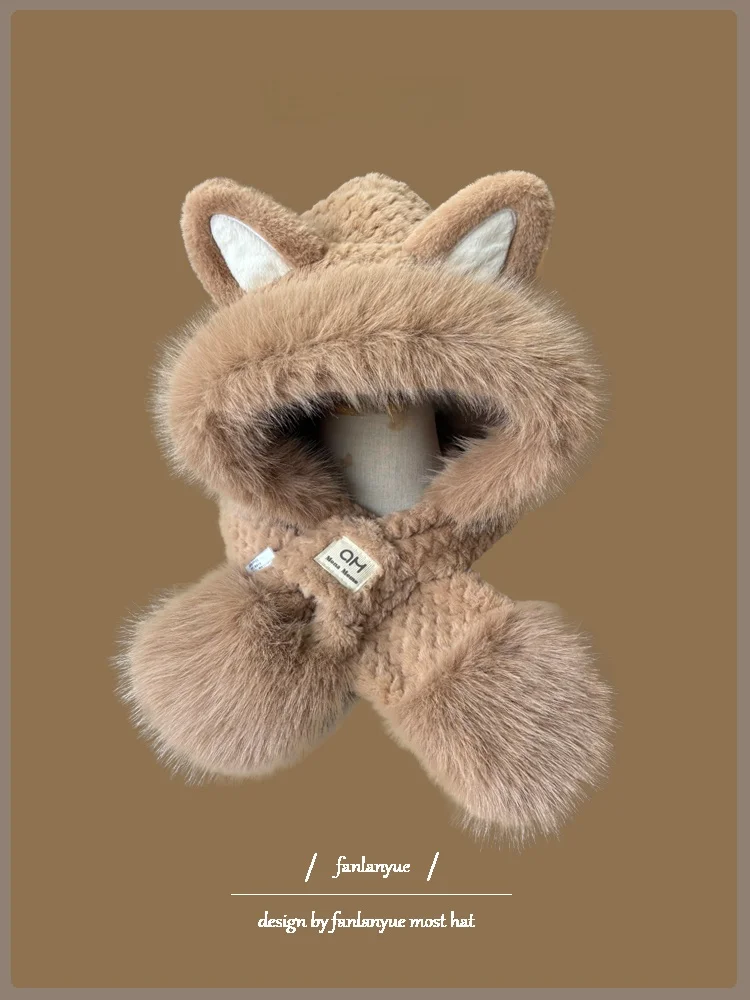 Cute Ear Plu Hat Scarf One-Piece Thi Warm Cycling Cold Protection Ear Women's Trendy Autumn Winter Polyester Fiber 
Cute Ear Plu Hat Scarf One-Piece Thi Warm Cycling Cold Protection Ear Women's Trendy Autumn Winter Polyester Fiber