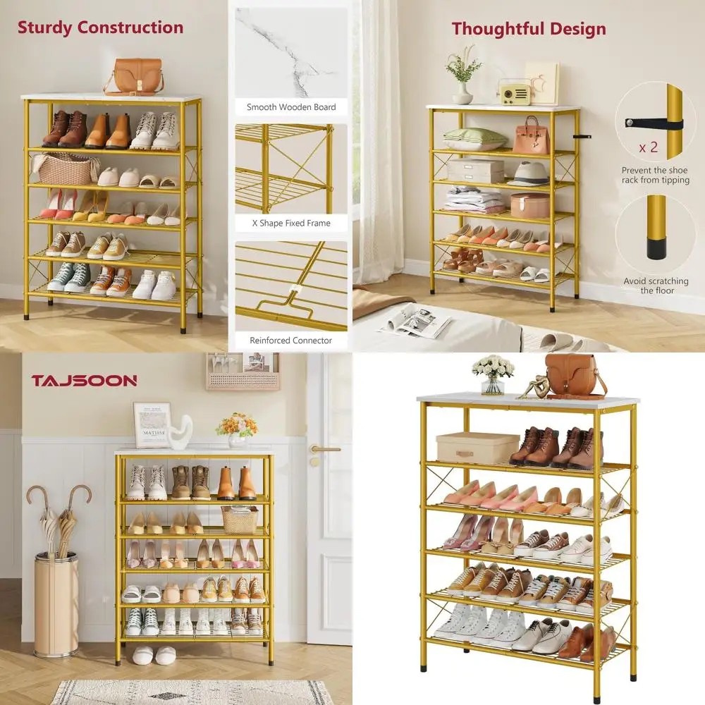 6-ярусная сетчатая полка для обуви на 20-24 пары, металлическая подставка для обуви, для прихожей, бело-золотая
6-ярусная сетчатая полка для обуви на 20-24 пары, металлическая подставка для обуви, для прихожей, бело-золотая