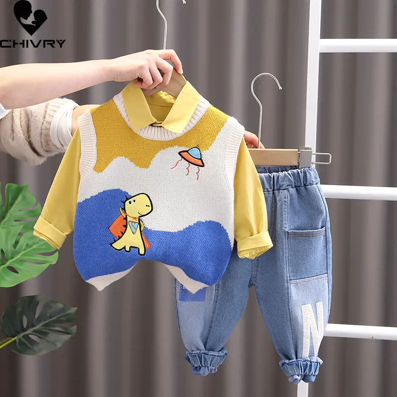 Three-piece Boys Clothing Sets New 2023 Kids Baby Spring Cartoon Dinosaur Knit Vest Solid Shirts with Denim Pants Casual Clothes
Three-piece Boys Clothing Sets New 2023 Kids Baby Spring Cartoon Dinosaur Knit Vest Solid Shirts with Denim Pants Casual Clothes